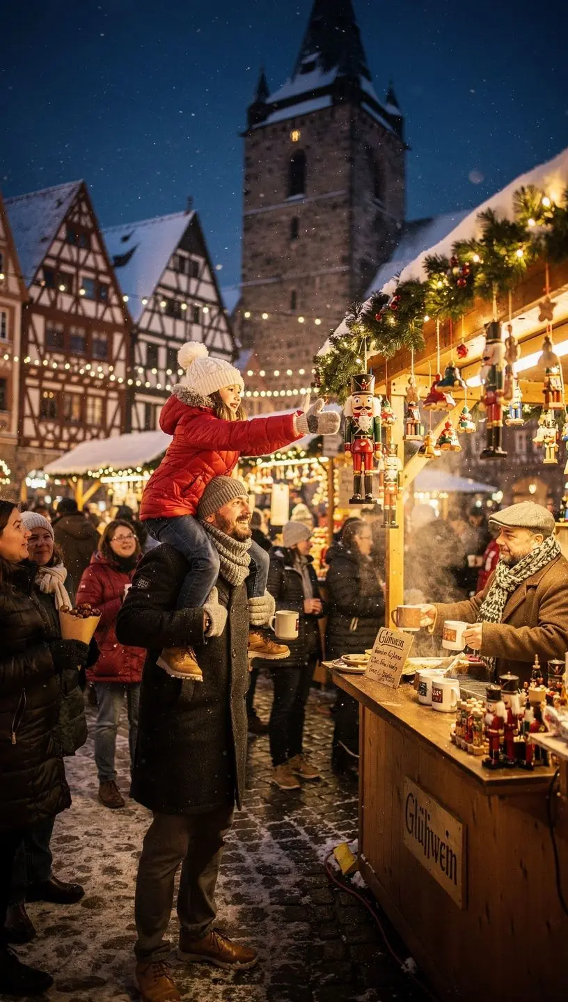 Ein Reisender, der eine Karte studiert, während er durch eine historische Stadt schlendert.