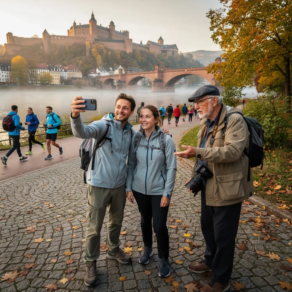 Ein lokaler Führer, der eine Gruppe von Touristen durch die Straßen einer charmanten Stadt führt.